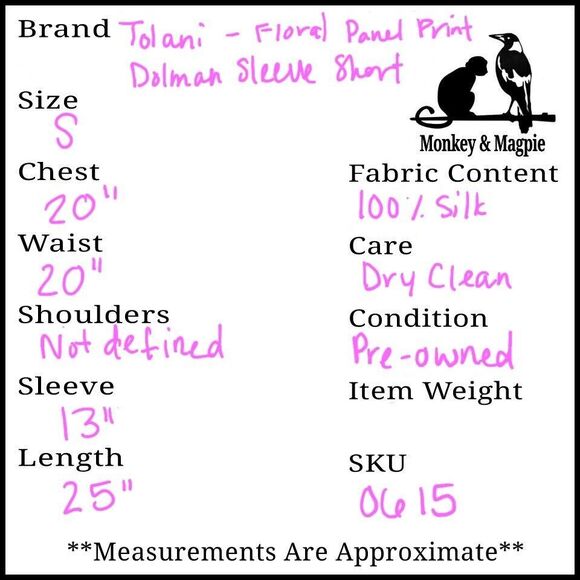 Tolani Top Womens S 100% Silk Multicolor Floral Print Dolman Sleeve V-Neck Boho - Picture 10 of 10